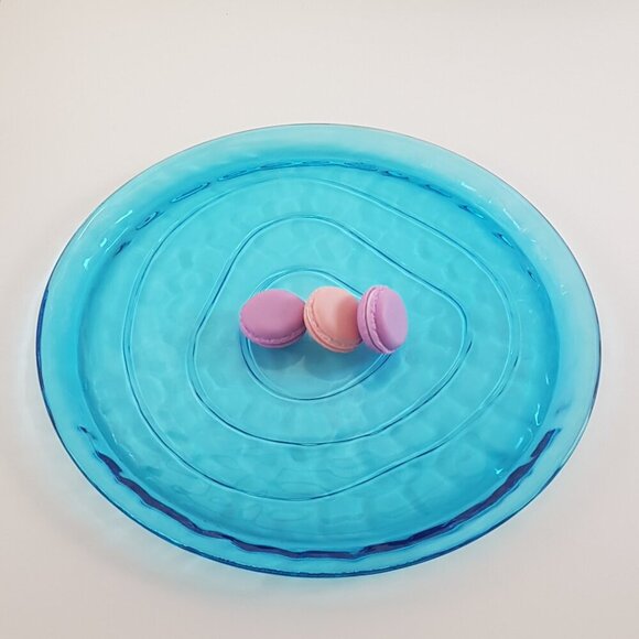 Turquoise Glass Tray 13 Inch Decorative Serving Plate for Cheese Charcuterie - Picture 4 of 9